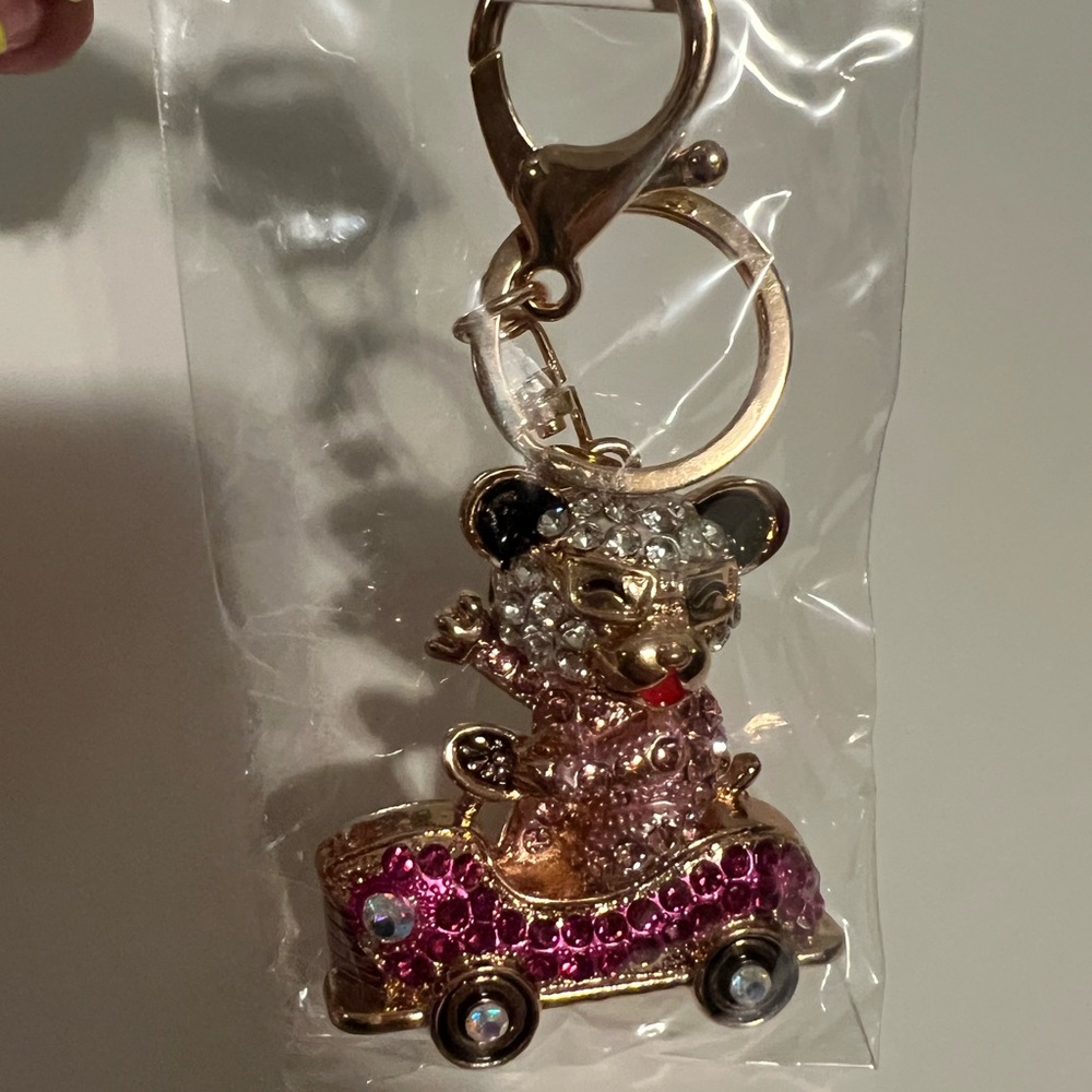 Sparkling Pink and Gold Bear Keychain Toy